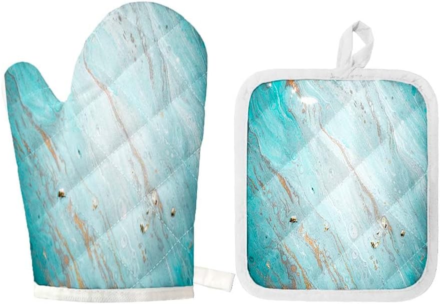 Eastern Technique Oven Mitt and Pot Holder Set - Beautiful Texture Background - Heat Resistant Kitchen Accessories for Cooking, Baking, Grilling, BBQ - Set of 2