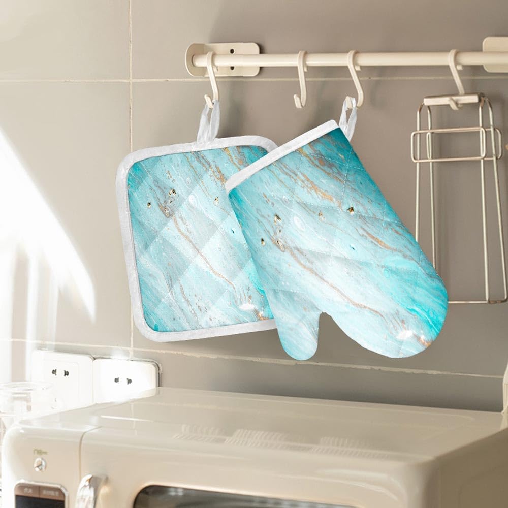 Eastern Technique Oven Mitt and Pot Holder Set - Beautiful Texture Background - Heat Resistant Kitchen Accessories for Cooking, Baking, Grilling, BBQ - Set of 2