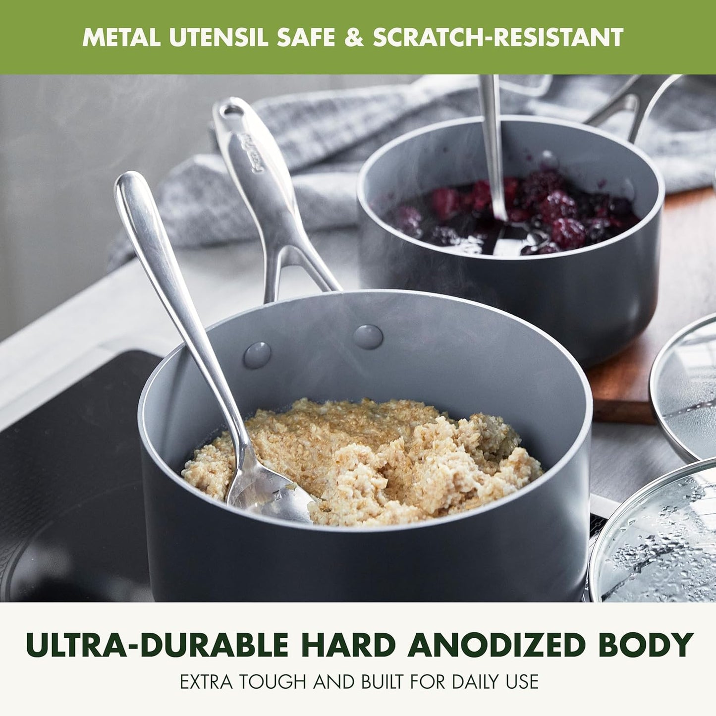 Eco-Friendly GreenPan Valencia Pro Ceramic Nonstick Cookware Set, Induction Compatible, Gray, PFAS & PFOA-Free