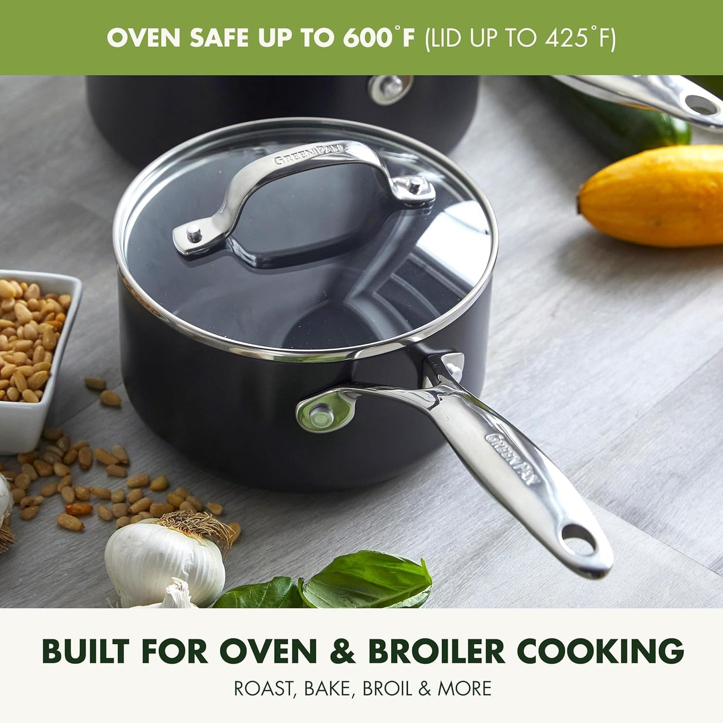 Eco-Friendly GreenPan Valencia Pro Ceramic Nonstick Cookware Set, Induction Compatible, Gray, PFAS & PFOA-Free