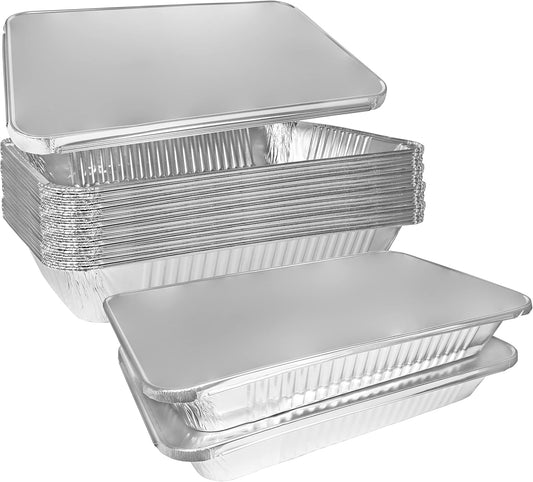 Eco-Friendly Heavy Duty Disposable Aluminum Pans with Lids - 9x13 Half Size Trays for Catering, Baking, Roasting - Steam Table Deep Pans for Food Storage - Pack of 400