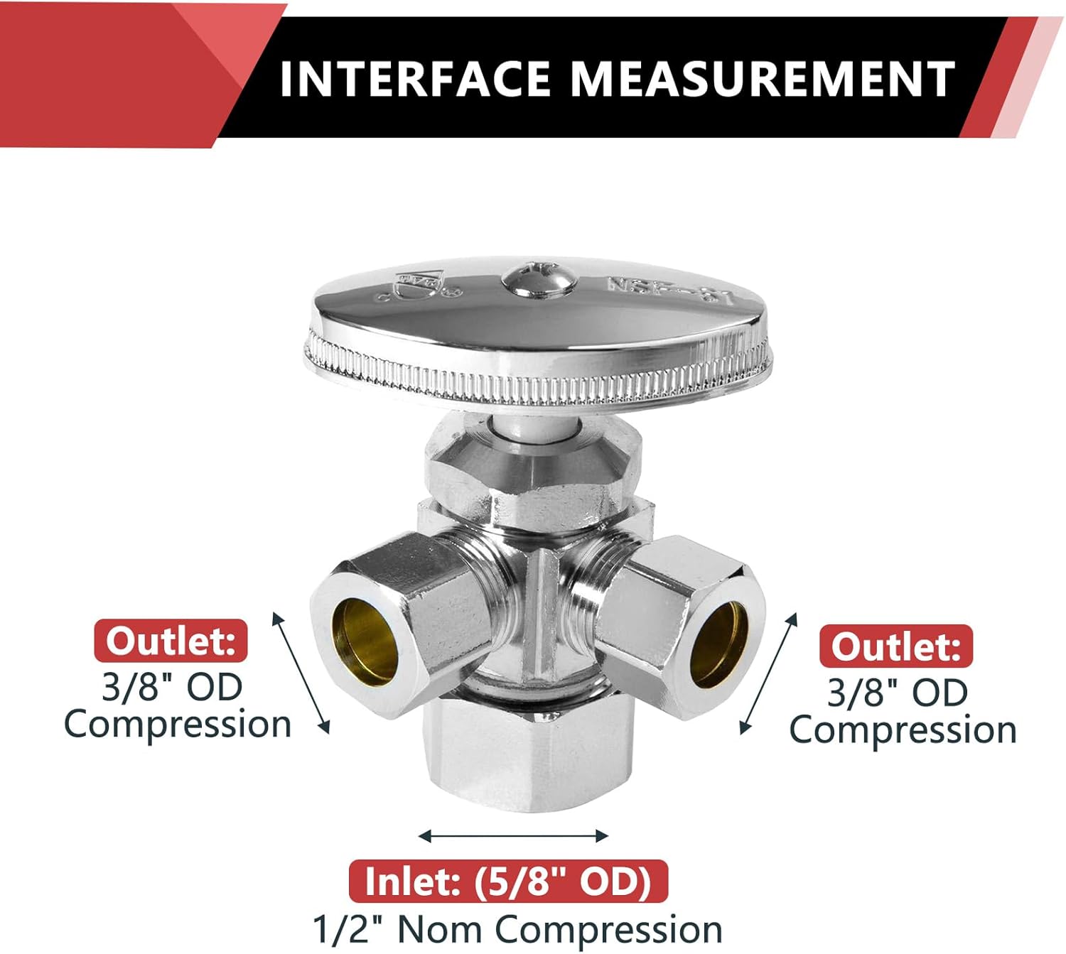 EFIELD Dual Compression Outlet Angle Stop Valve, 1/2" NOM x 5/8" OD, 3/8" x 3/8", Chrome Plated