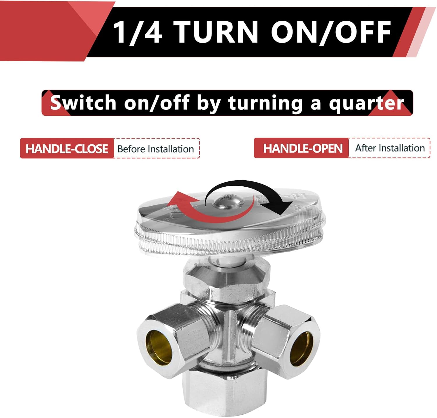 EFIELD Dual Compression Outlet Angle Stop Valve, 1/2" NOM x 5/8" OD, 3/8" x 3/8", Chrome Plated