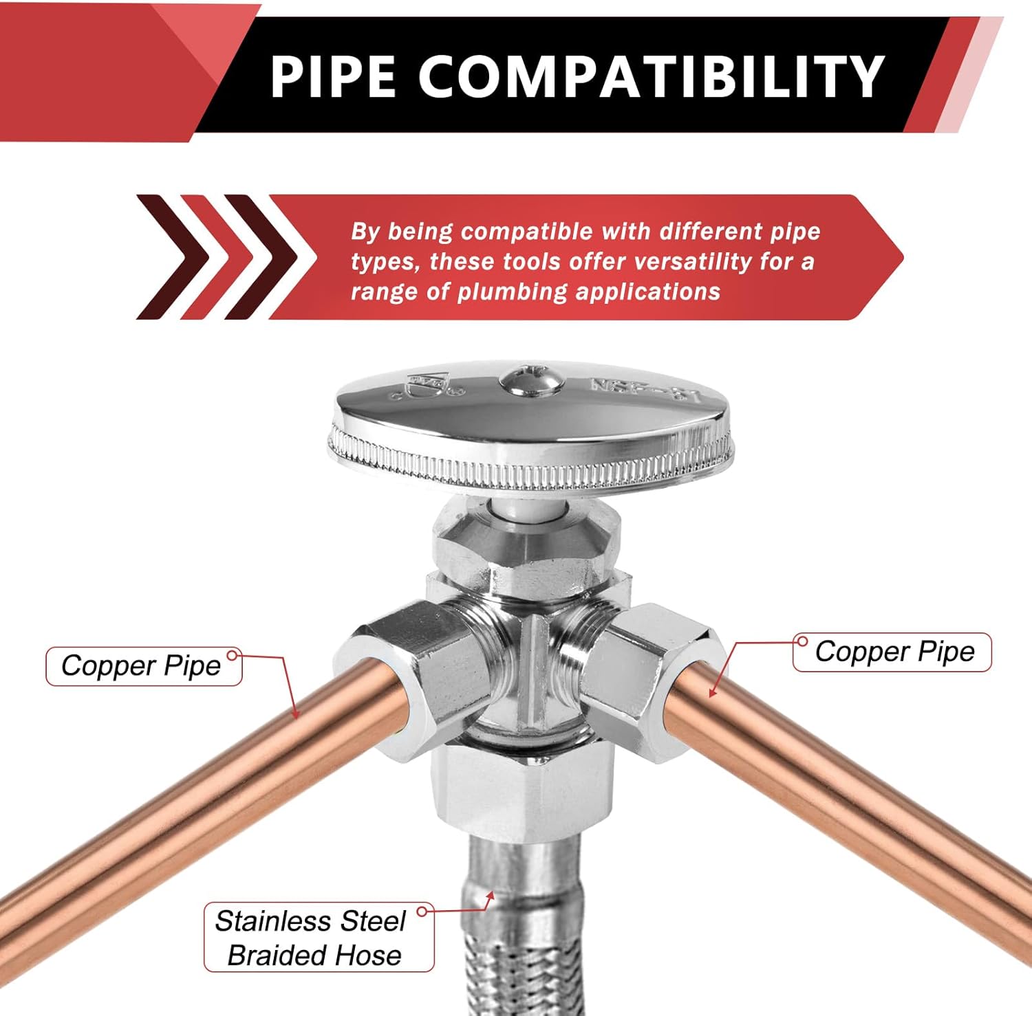 EFIELD Dual Compression Outlet Angle Stop Valve, 1/2" NOM x 5/8" OD, 3/8" x 3/8", Chrome Plated