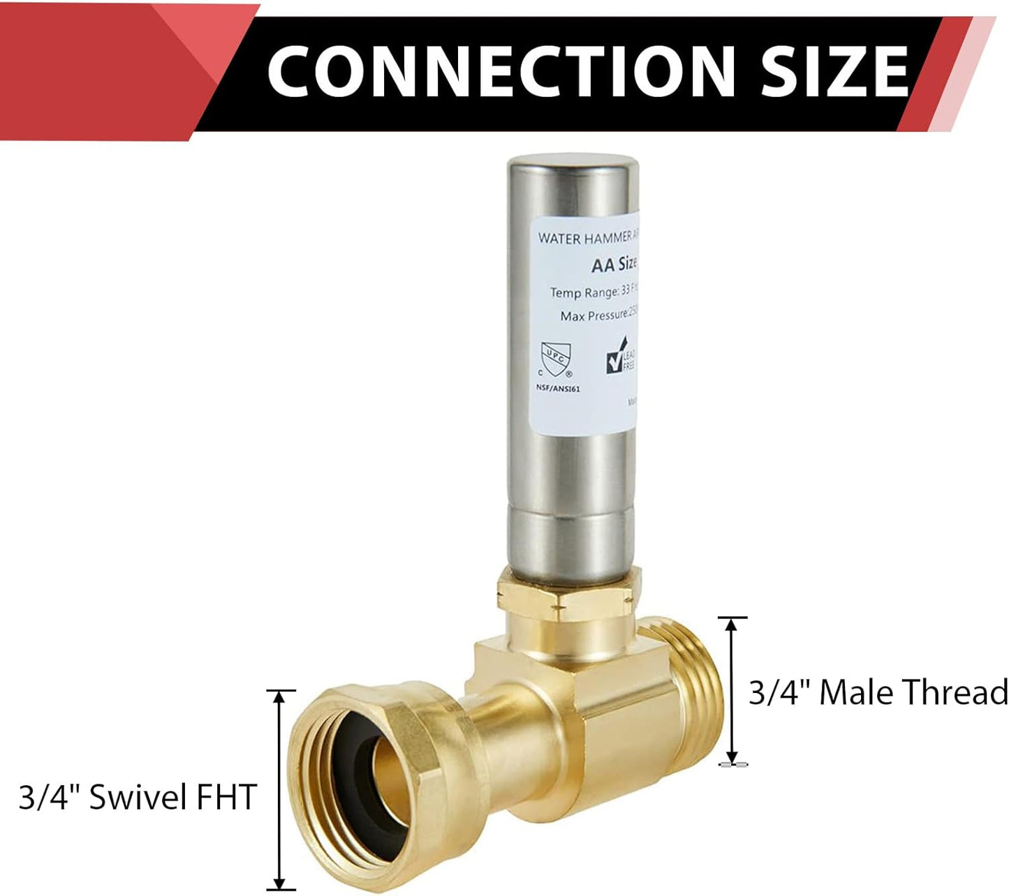 EFIELD S-241 Stainless Steel Water Hammer Arrestor for Washing Machine - Pack of 2, 3/4" Swivel FHT x 3/4" MHT