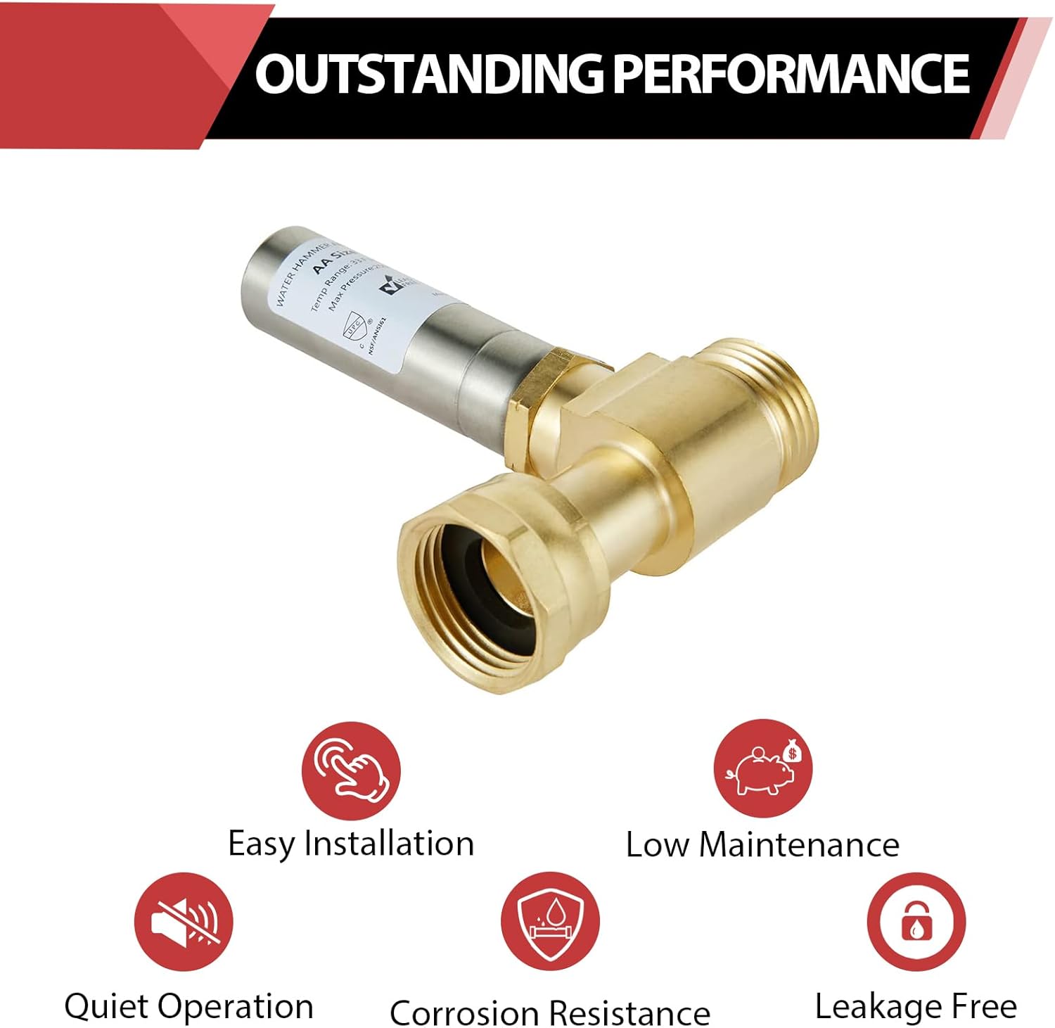 EFIELD S-241 Stainless Steel Water Hammer Arrestor for Washing Machine - Pack of 2, 3/4" Swivel FHT x 3/4" MHT