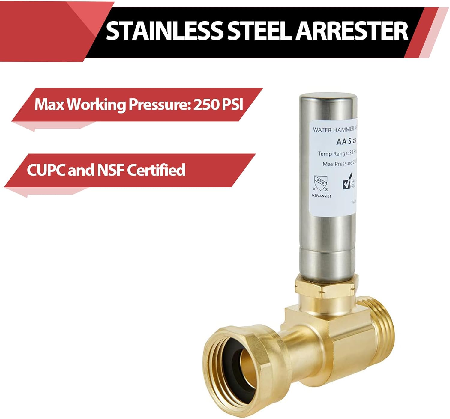 EFIELD S-241 Stainless Steel Water Hammer Arrestor for Washing Machine - Pack of 2, 3/4" Swivel FHT x 3/4" MHT