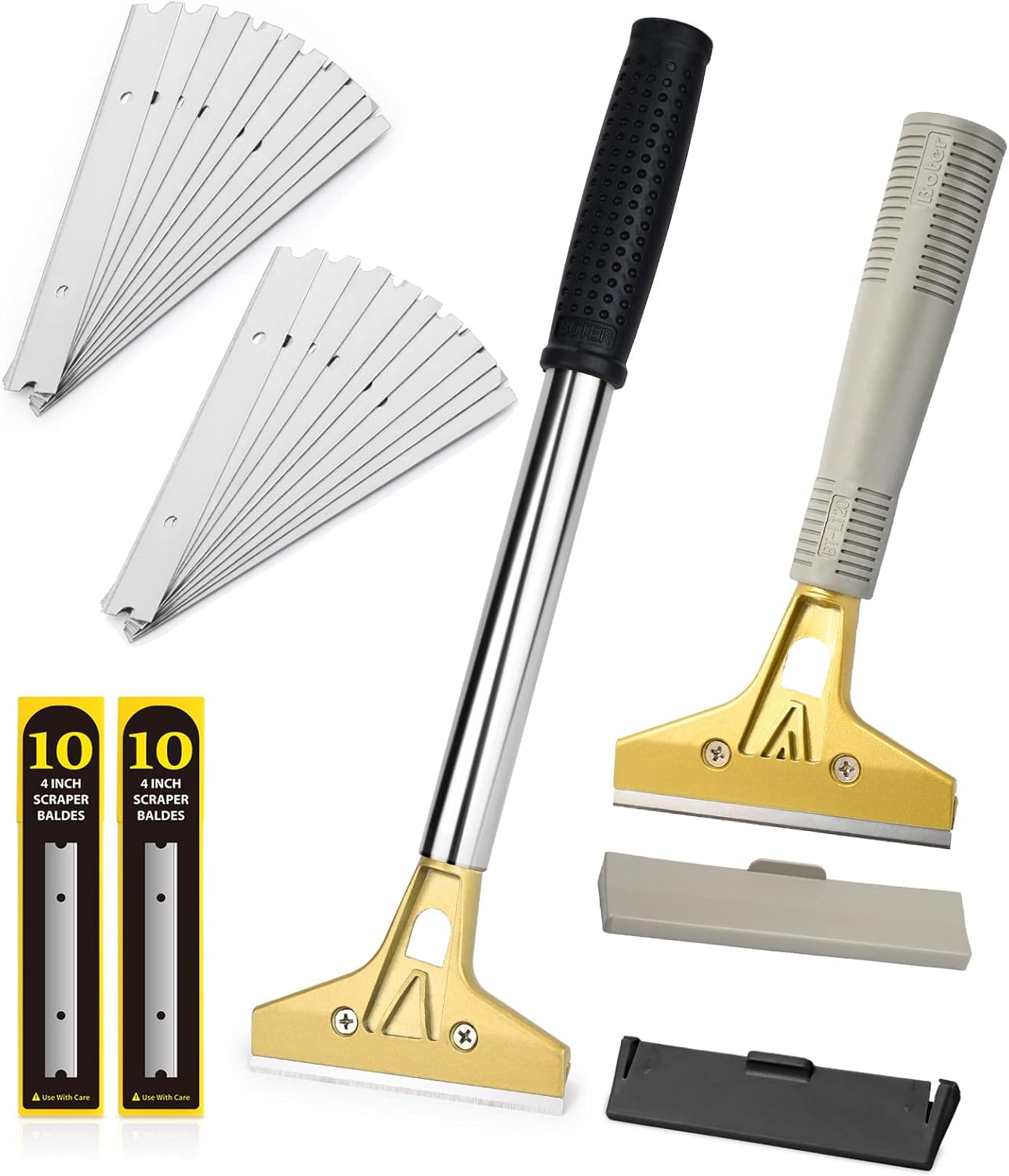 EHDIS 4-inch Glass Scraper Tool with 20 Metal Blades - Ideal for Cleaning Stove Top, Windows, Glass, Tiles, Walls - Razor Blade Scraper for Labels & Adhesive