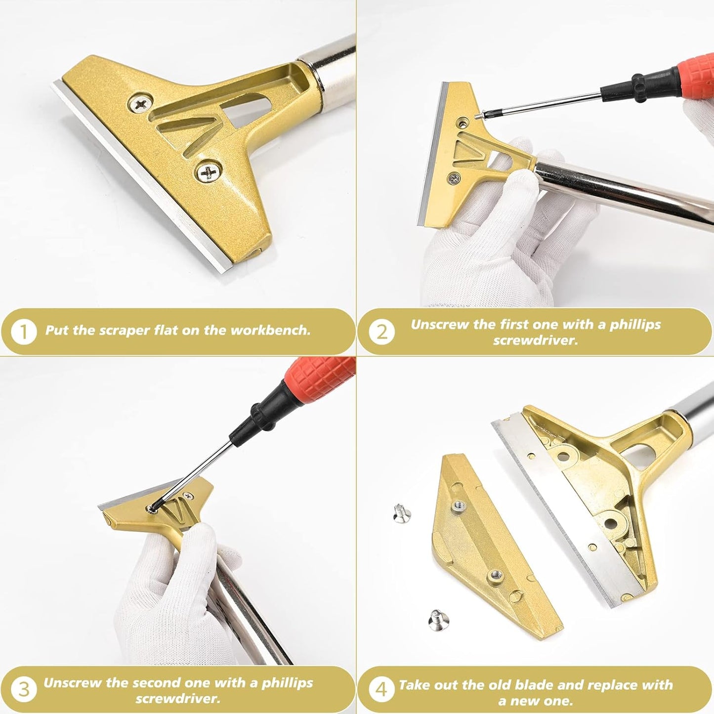 EHDIS 4-inch Glass Scraper Tool with 20 Metal Blades - Ideal for Cleaning Stove Top, Windows, Glass, Tiles, Walls - Razor Blade Scraper for Labels & Adhesive