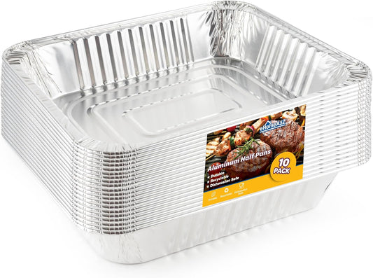EHOMEA2Z Disposable Half Size Aluminum Pans (10 Pack) - Heavy Duty Foil Baking Pan for BBQ & Crawfish Trays - Eco-Friendly & Durable