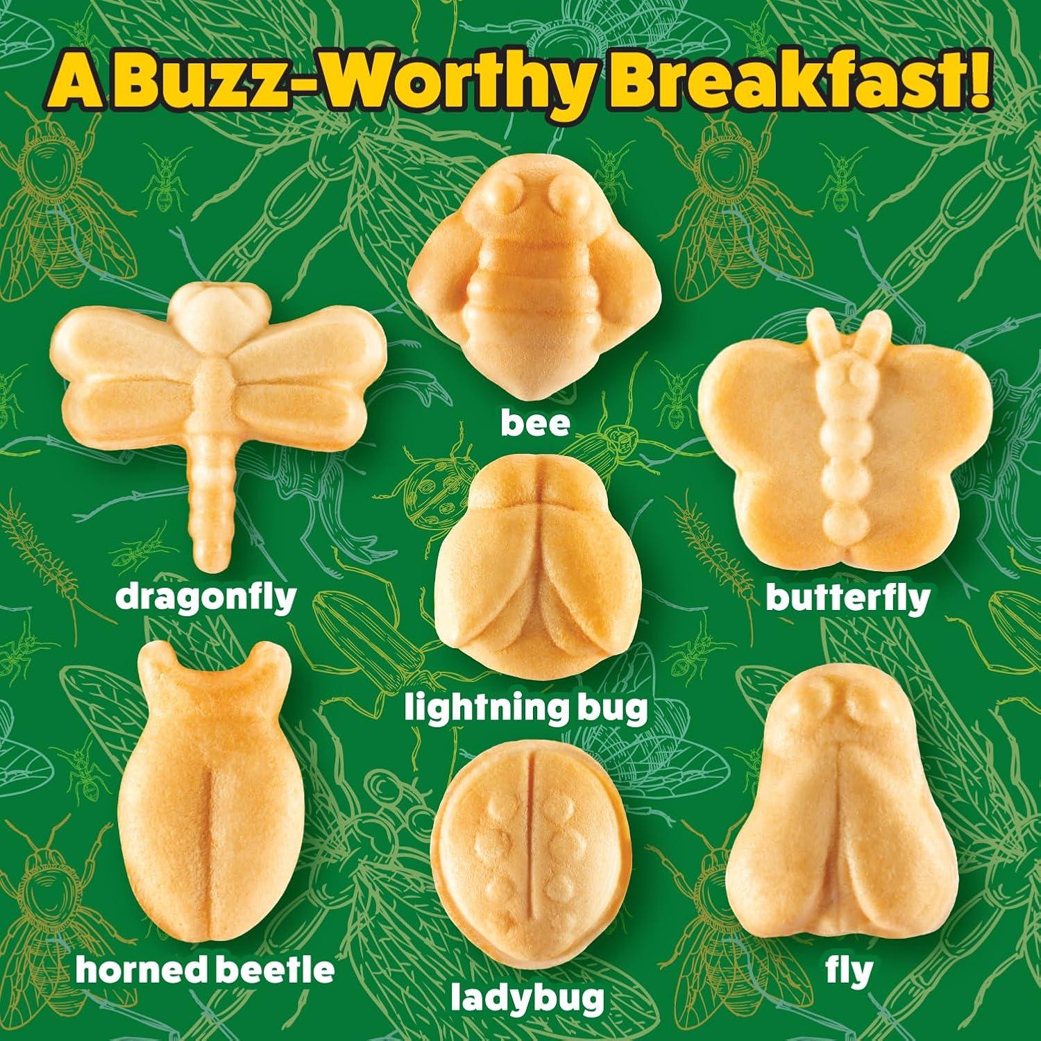 Electric Bug Waffle Maker - Make 7 Insect Shaped Pancakes - Nonstick Waffler Iron for Kids - Beetle, Ladybug, Bee & More - Fun Breakfast Treat