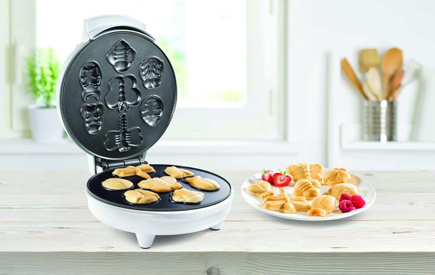 Electric Bug Waffle Maker - Make 7 Insect Shaped Pancakes - Nonstick Waffler Iron for Kids - Beetle, Ladybug, Bee & More - Fun Breakfast Treat
