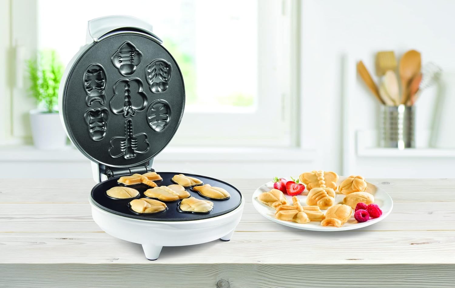 Electric Bug Waffle Maker - Make 7 Insect Shaped Pancakes - Nonstick Waffler Iron for Kids - Beetle, Ladybug, Bee & More - Fun Breakfast Treat