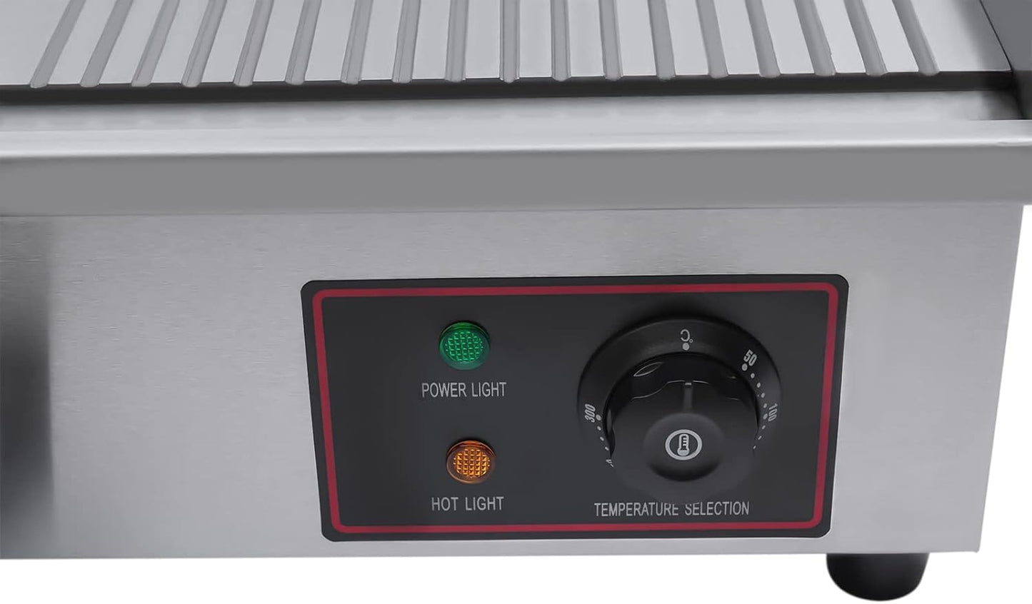 Electric Commercial Griddle with Non-Stick Flat Top, Large Grill, Hot Plate, Stainless Steel Temp-Setting, and Drawer - 3000W Power