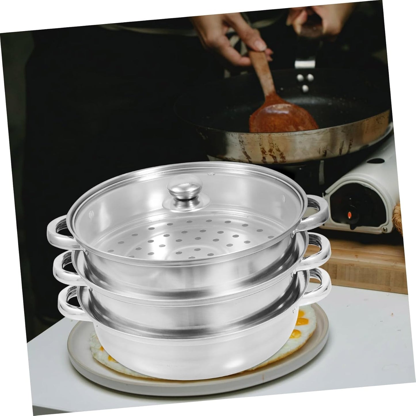 Electric Cookware Set with Amphora Making Tin Kettles and Steam Insert Pot Rack - Kitchen Griddle, Steamer, and Oven Pot with Lid - Cooking Stockpots and Glass Silver Hob