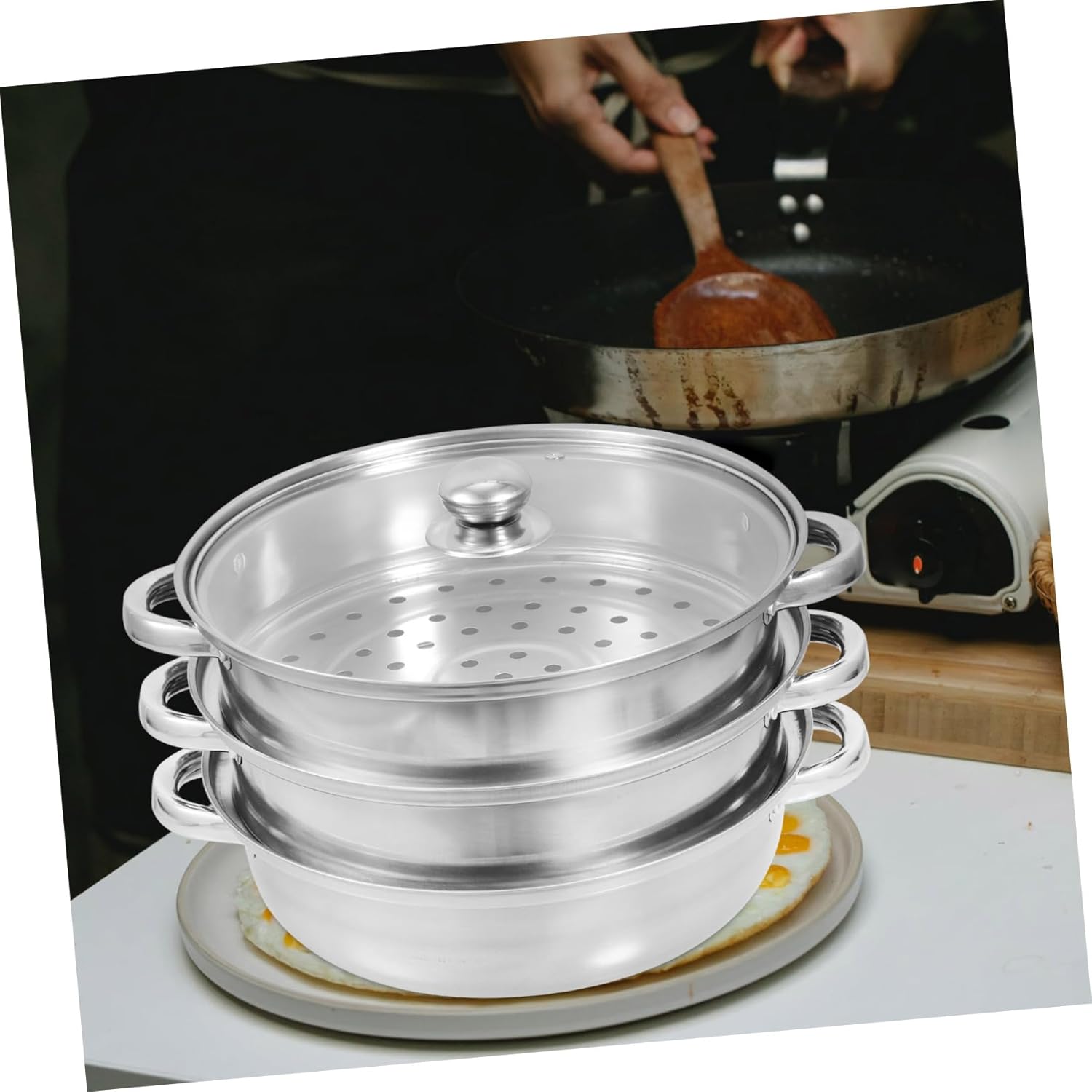 Electric Cookware Set with Amphora Making Tin Kettles and Steam Insert Pot Rack - Kitchen Griddle, Steamer, and Oven Pot with Lid - Cooking Stockpots and Glass Silver Hob