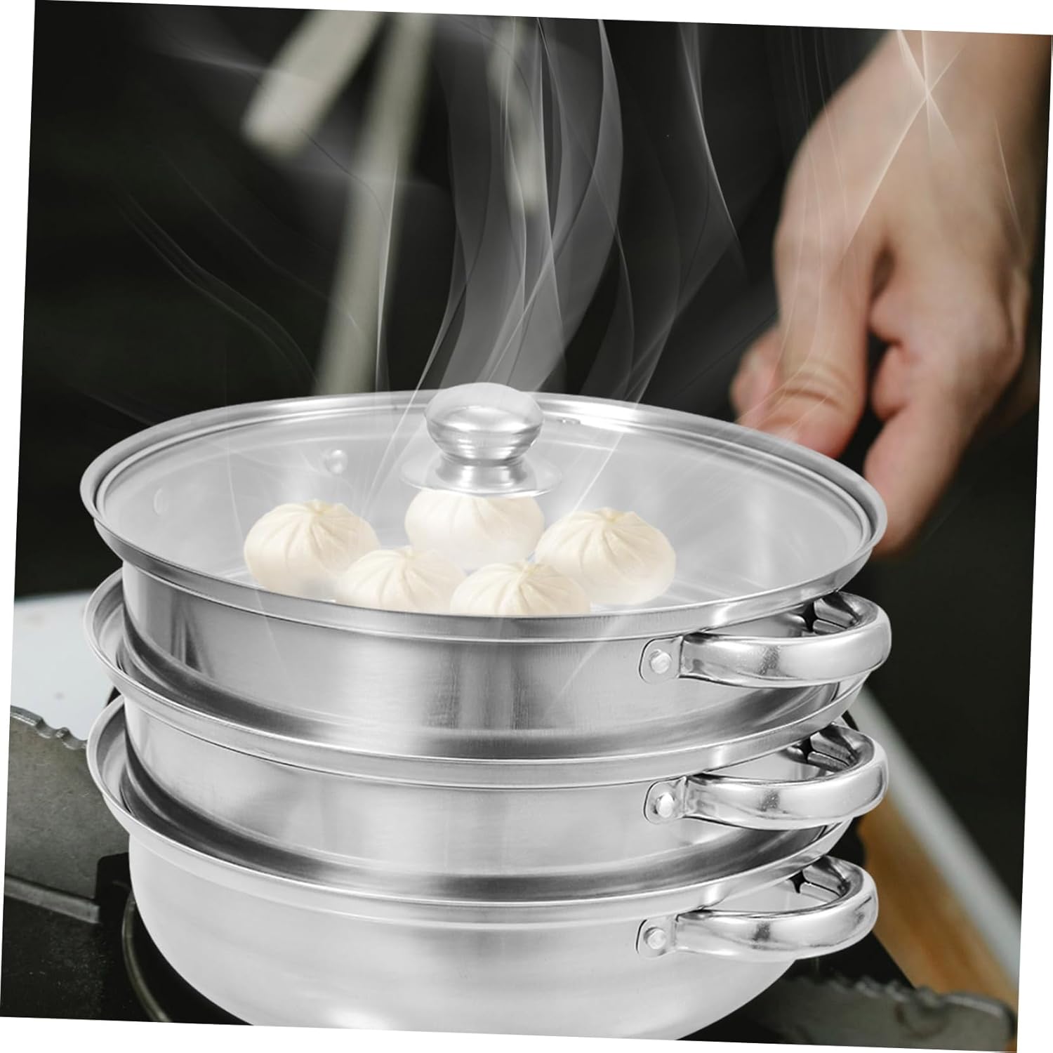 Electric Cookware Set with Amphora Making Tin Kettles and Steam Insert Pot Rack - Kitchen Griddle, Steamer, and Oven Pot with Lid - Cooking Stockpots and Glass Silver Hob