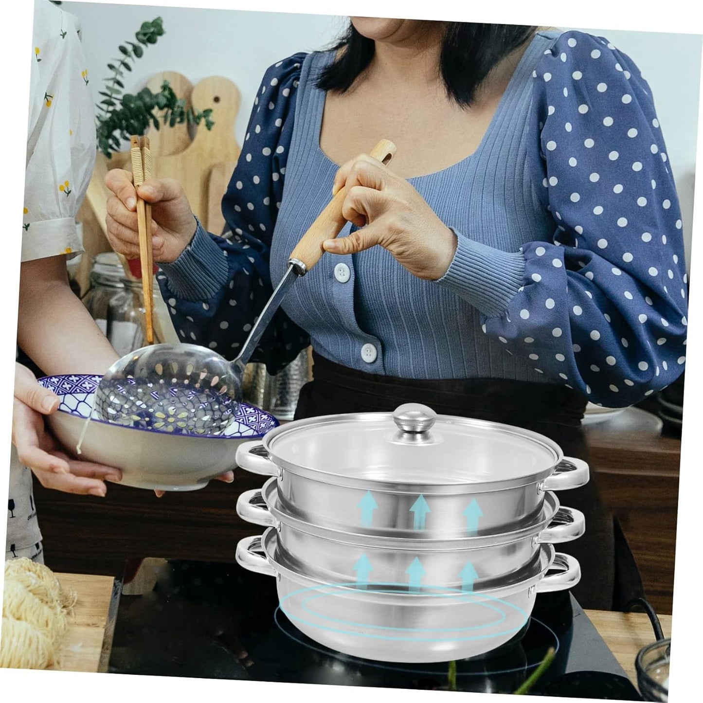 Electric Cookware Set with Amphora Making Tin Kettles and Steam Insert Pot Rack - Kitchen Griddle, Steamer, and Oven Pot with Lid - Cooking Stockpots and Glass Silver Hob