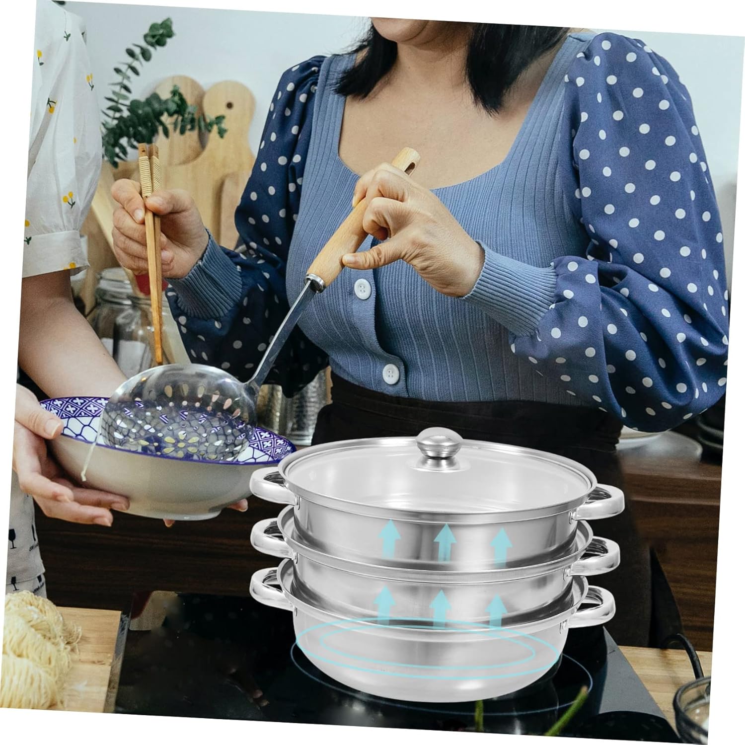 Electric Cookware Set with Amphora Making Tin Kettles and Steam Insert Pot Rack - Kitchen Griddle, Steamer, and Oven Pot with Lid - Cooking Stockpots and Glass Silver Hob