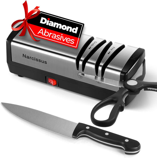 Electric Diamond Abrasives Knife Sharpener for Stainless Steel and Ceramic Knives with Scissors Sharpener - Quick Sharpening & Polishing