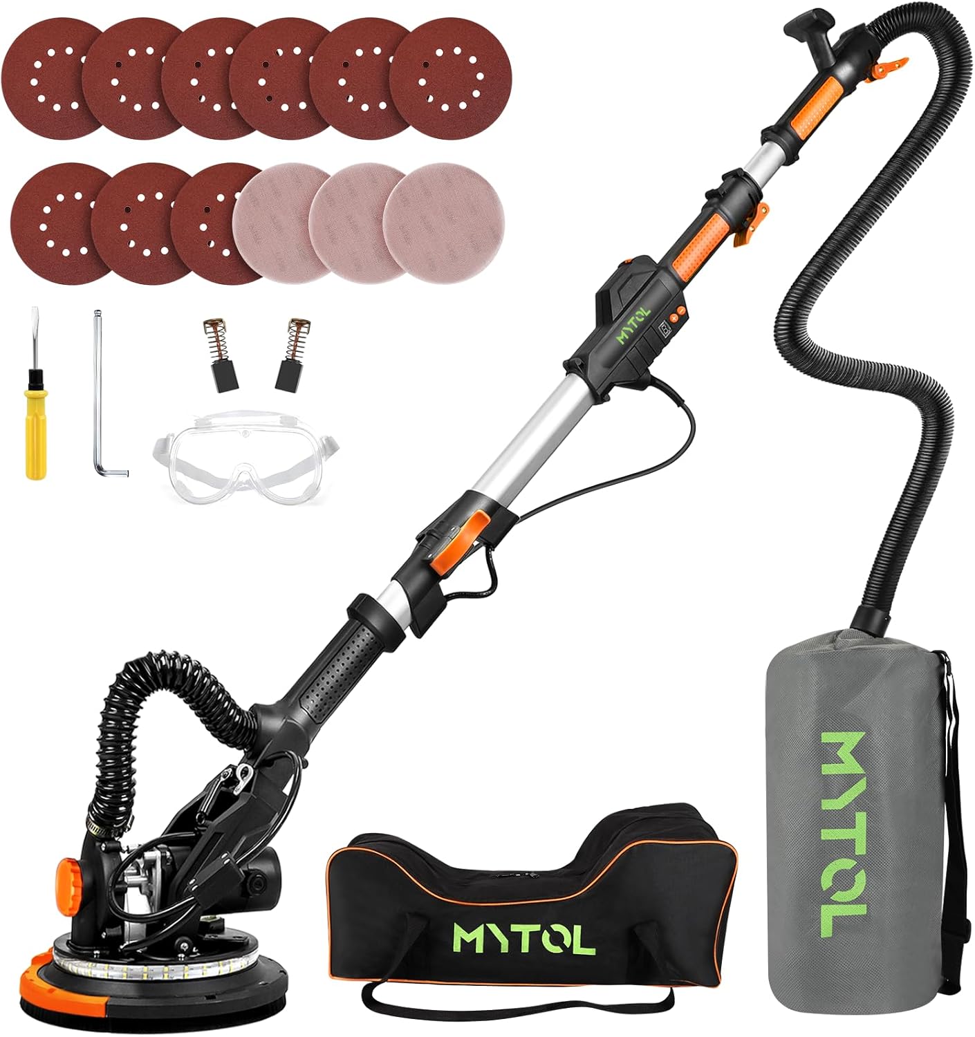 Electric Drywall Sander with Vacuum Dust Collection, Variable Speed, LED Light, Foldable Handle, Sanding Discs & Grids by MYTOL