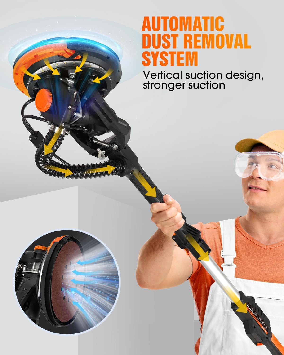 Electric Drywall Sander with Vacuum Dust Collection, Variable Speed, LED Light, Foldable Handle, Sanding Discs & Grids by MYTOL