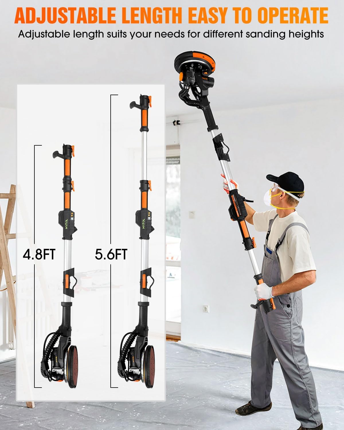 Electric Drywall Sander with Vacuum Dust Collection, Variable Speed, LED Light, Foldable Handle, Sanding Discs & Grids by MYTOL