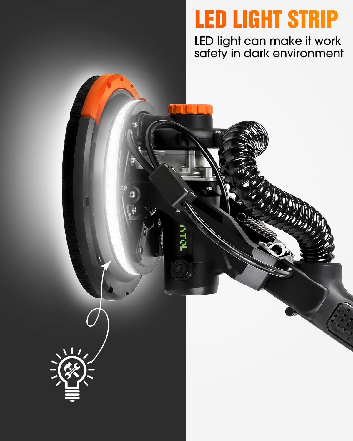 Electric Drywall Sander with Vacuum Dust Collection, Variable Speed, LED Light, Foldable Handle, Sanding Discs & Grids by MYTOL