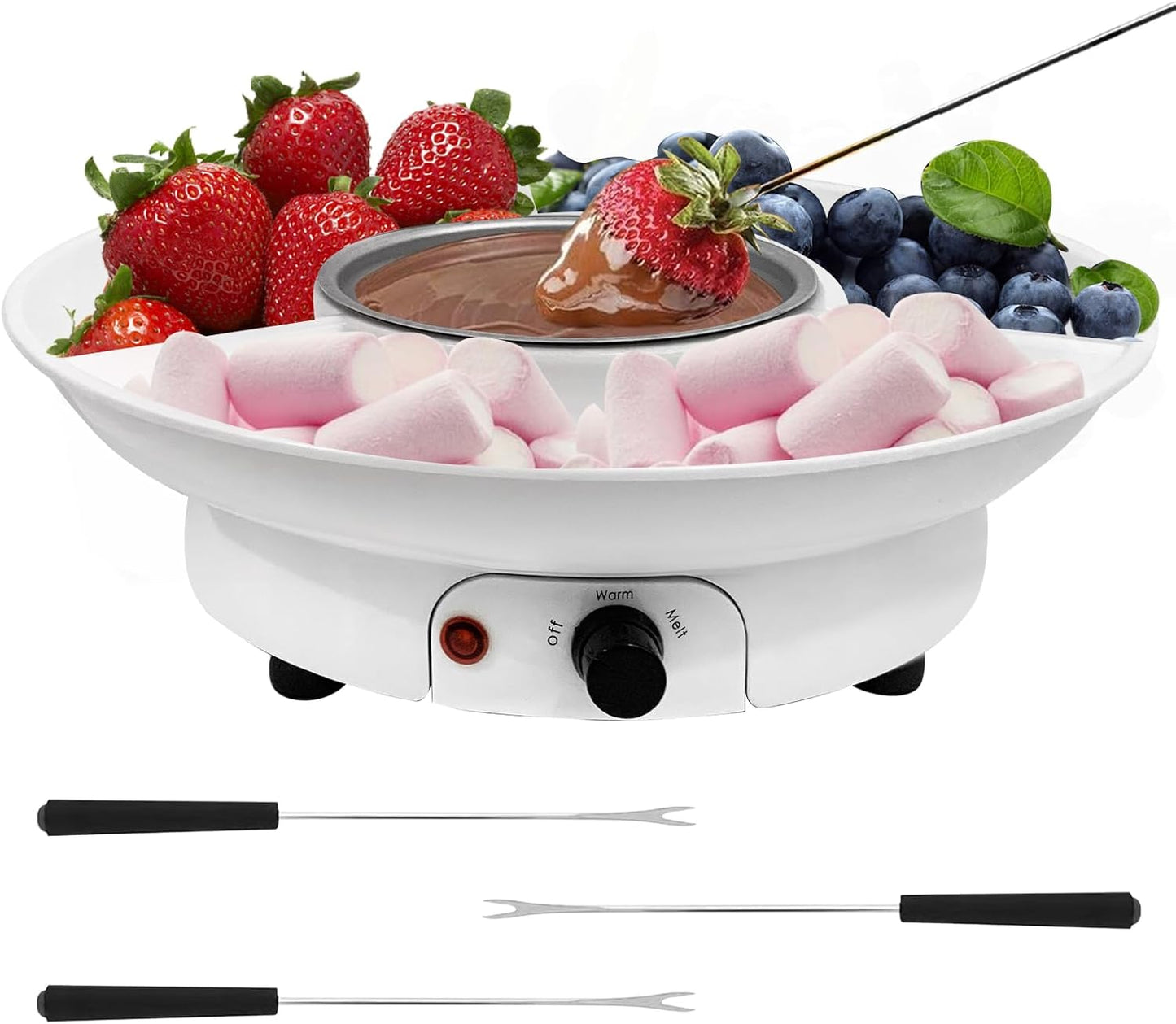 Electric Fondue Pot Set for Chocolate and Cheese with Dipping Forks, Temperature Control, 9-ounce Bowl - Ideal for Chocolate and Cheese Melts