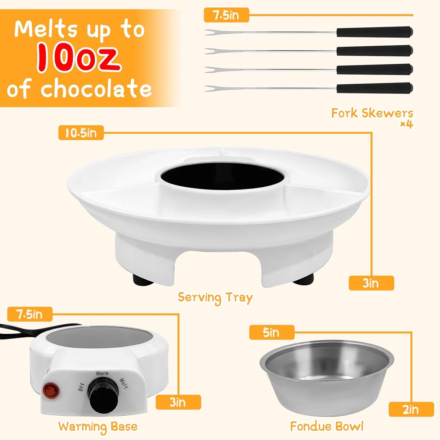Electric Fondue Pot Set for Chocolate and Cheese with Dipping Forks, Temperature Control, 9-ounce Bowl - Ideal for Chocolate and Cheese Melts