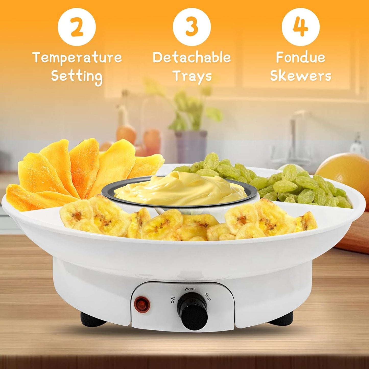 Electric Fondue Pot Set for Chocolate and Cheese with Dipping Forks, Temperature Control, 9-ounce Bowl - Ideal for Chocolate and Cheese Melts