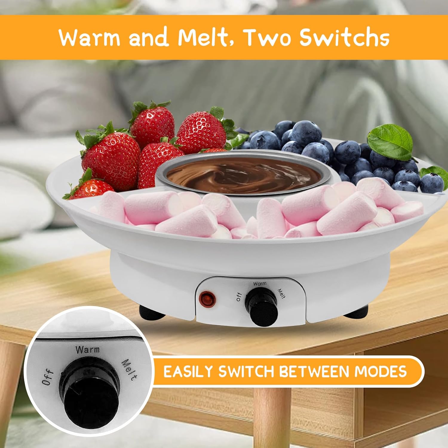 Electric Fondue Pot Set for Chocolate and Cheese with Dipping Forks, Temperature Control, 9-ounce Bowl - Ideal for Chocolate and Cheese Melts