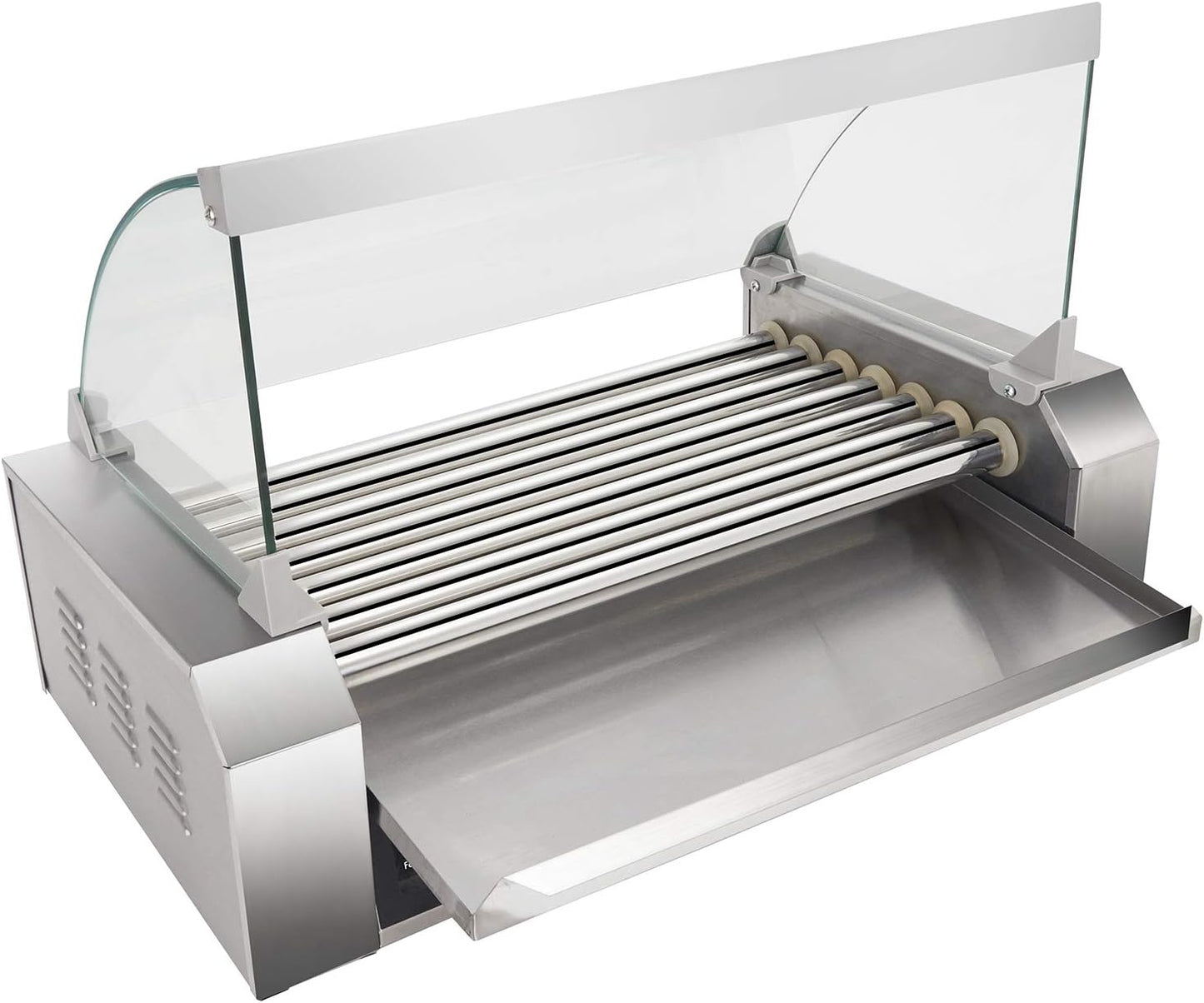 Electric Hot Dog Roller Machine with Glass Hood Cover - Commercial Grade Sausage Grill Cooker for 18 Hot Dogs, Removable Stainless Steel Drip Tray, Non-Stick Surface - Perfect for Household or Business Use