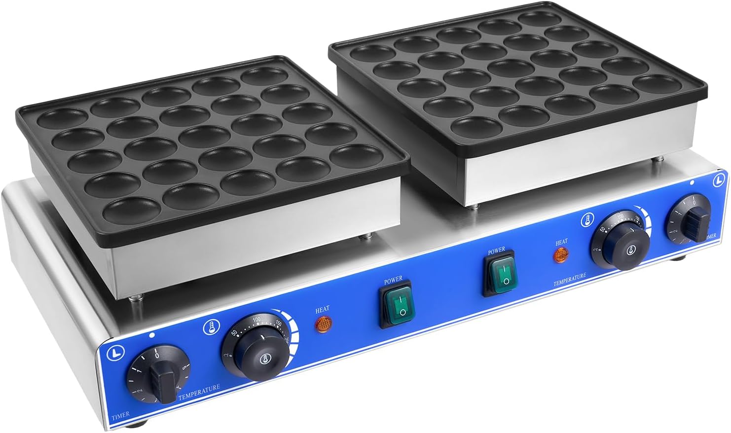 Electric Mini Dutch Pancake Baker - 50PCS, 1700W Commercial Panini Press for Muffins, 1.8" Pancake Maker with Thermostats & Timers