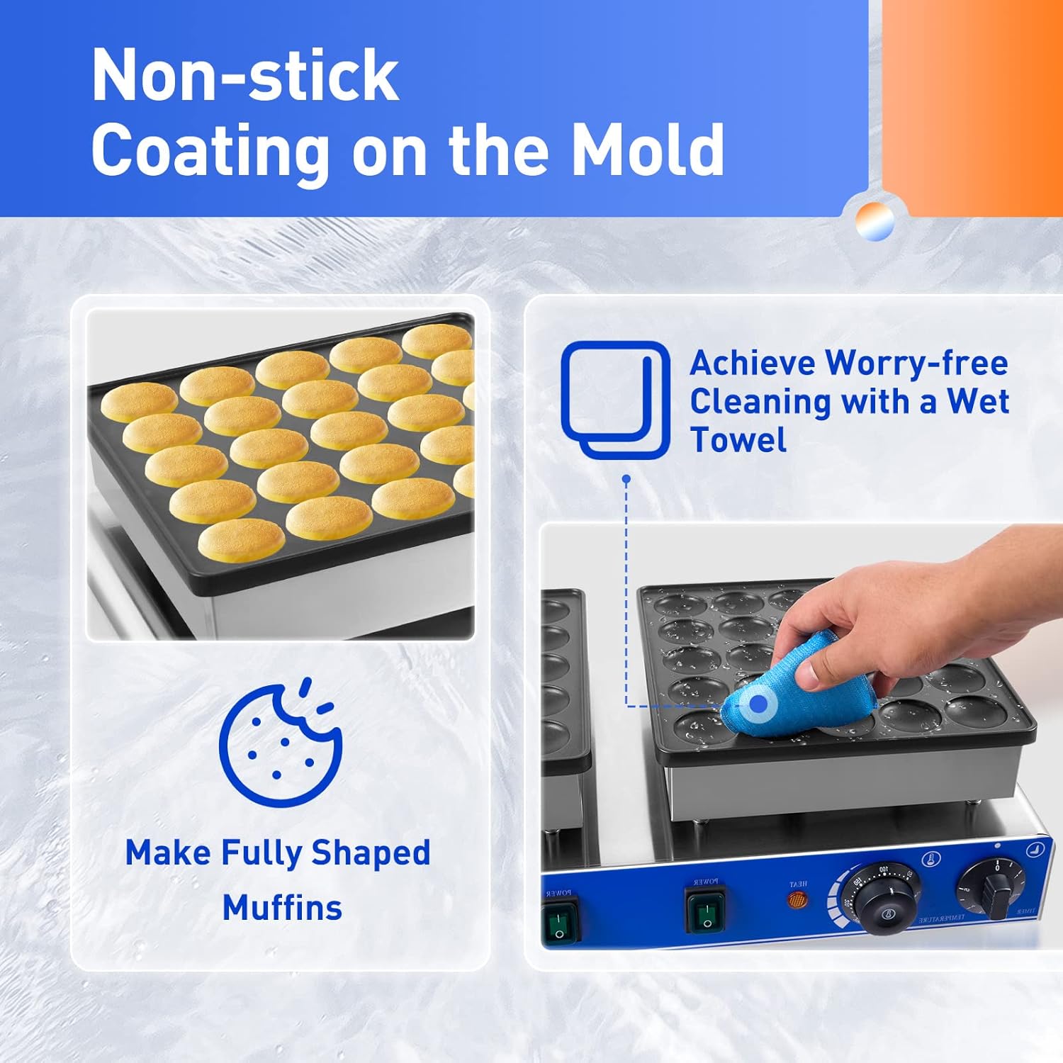 Electric Mini Dutch Pancake Baker - 50PCS, 1700W Commercial Panini Press for Muffins, 1.8" Pancake Maker with Thermostats & Timers