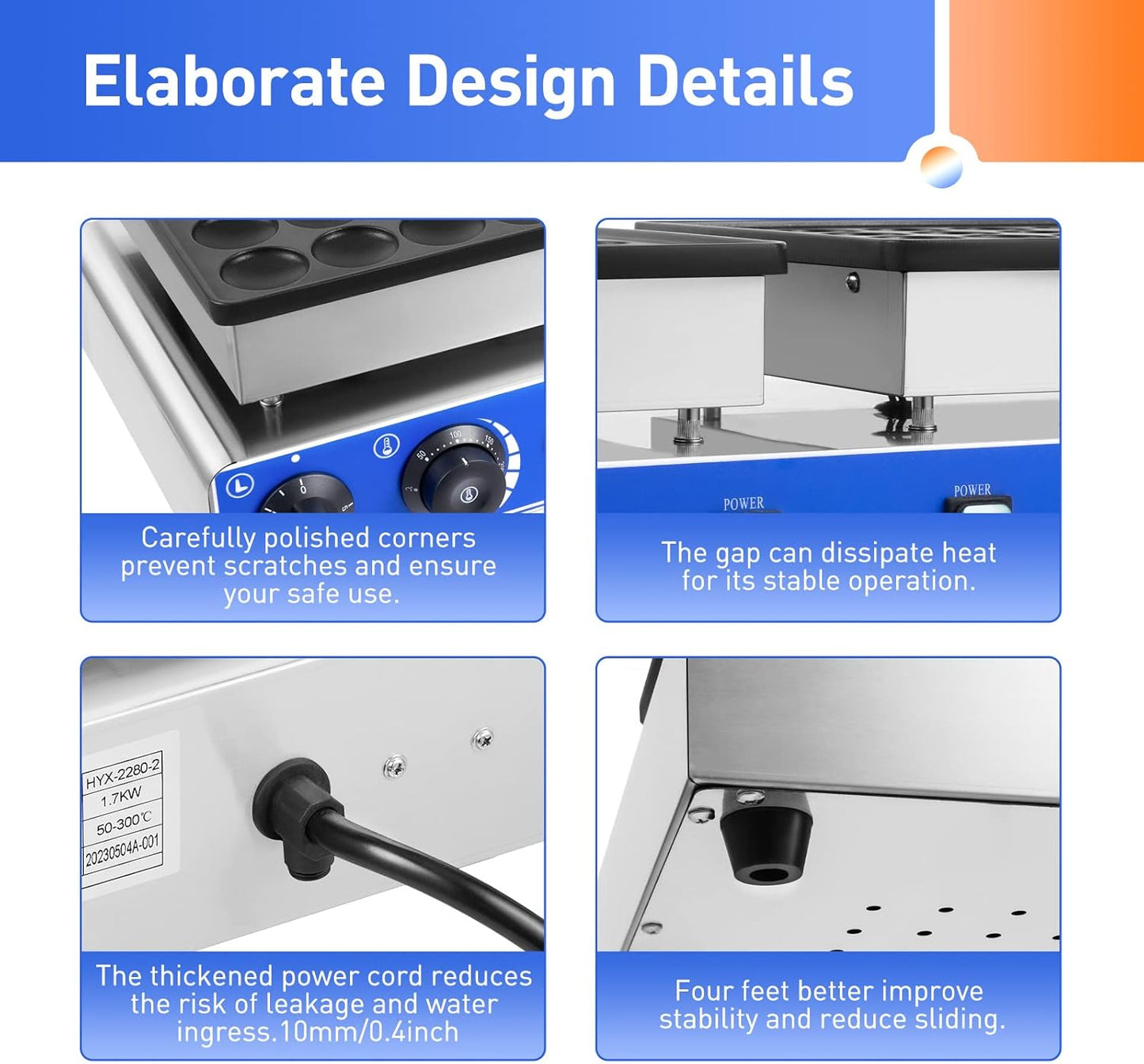 Electric Mini Dutch Pancake Baker - 50PCS, 1700W Commercial Panini Press for Muffins, 1.8" Pancake Maker with Thermostats & Timers