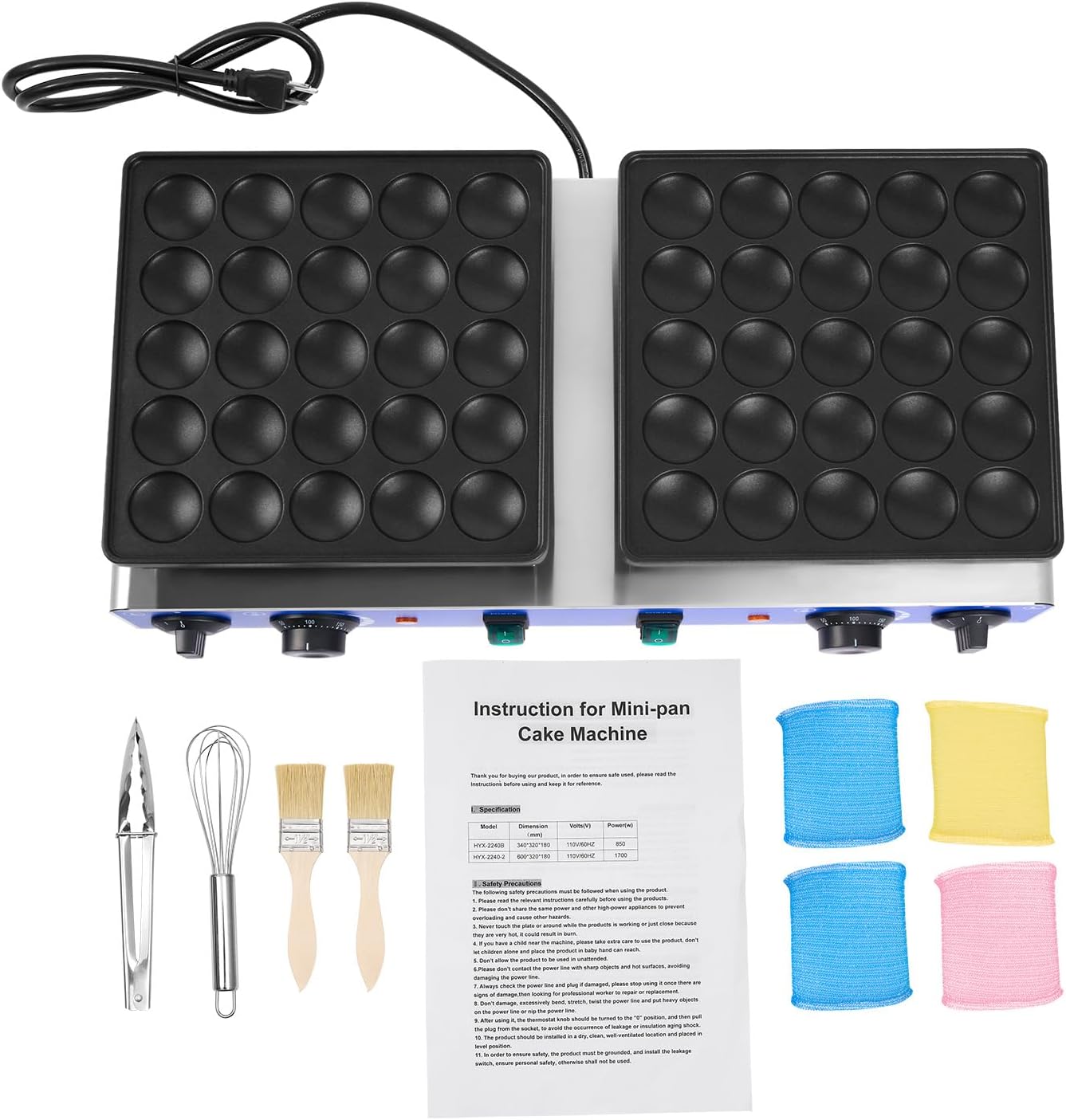 Electric Mini Dutch Pancake Baker - 50PCS, 1700W Commercial Panini Press for Muffins, 1.8" Pancake Maker with Thermostats & Timers