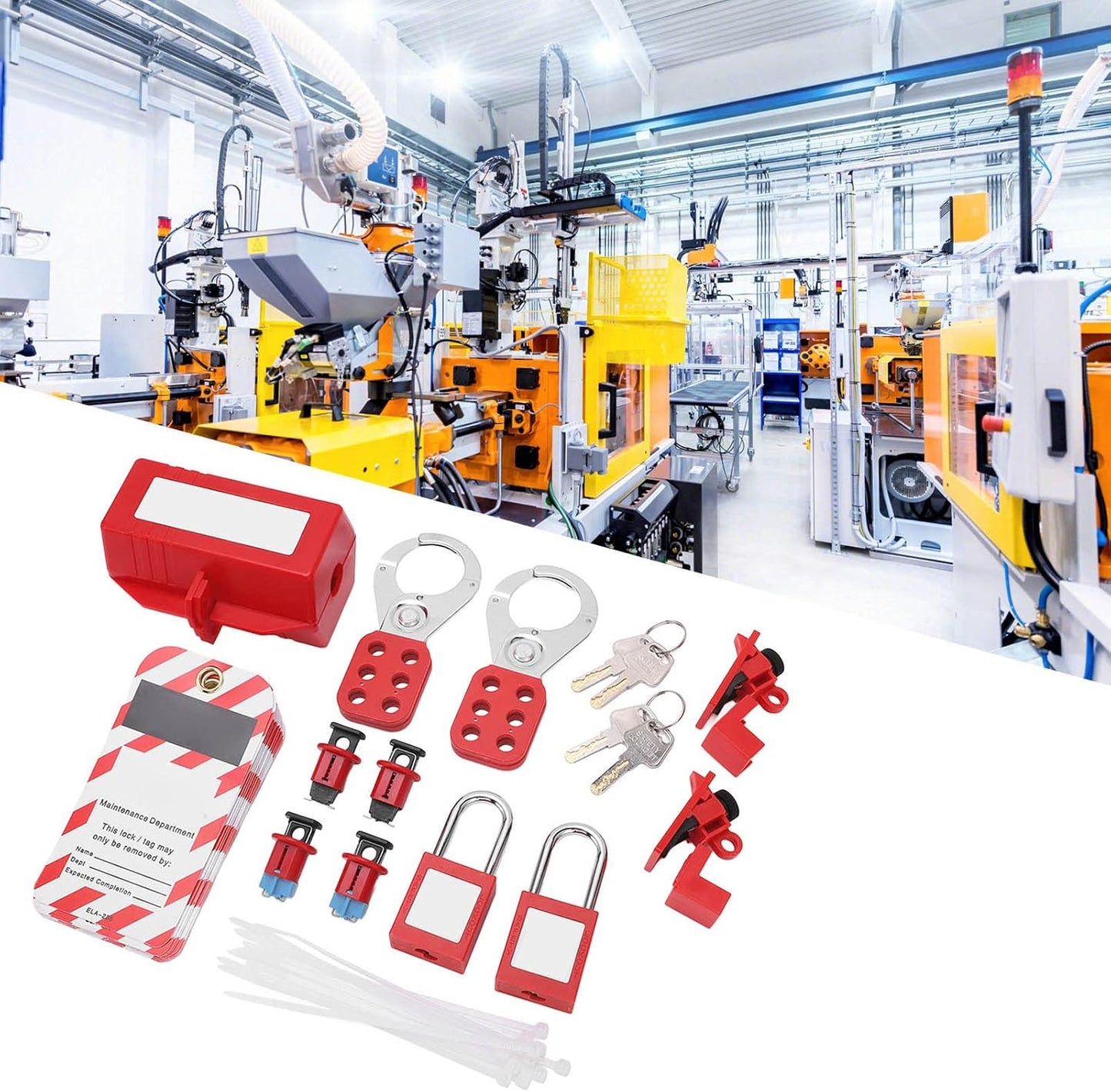 Electrical Circuit Breaker Lockout Tagout Kit with Safety Padlock and Hasps for Industry, Automobile, Chemical, Electric Power