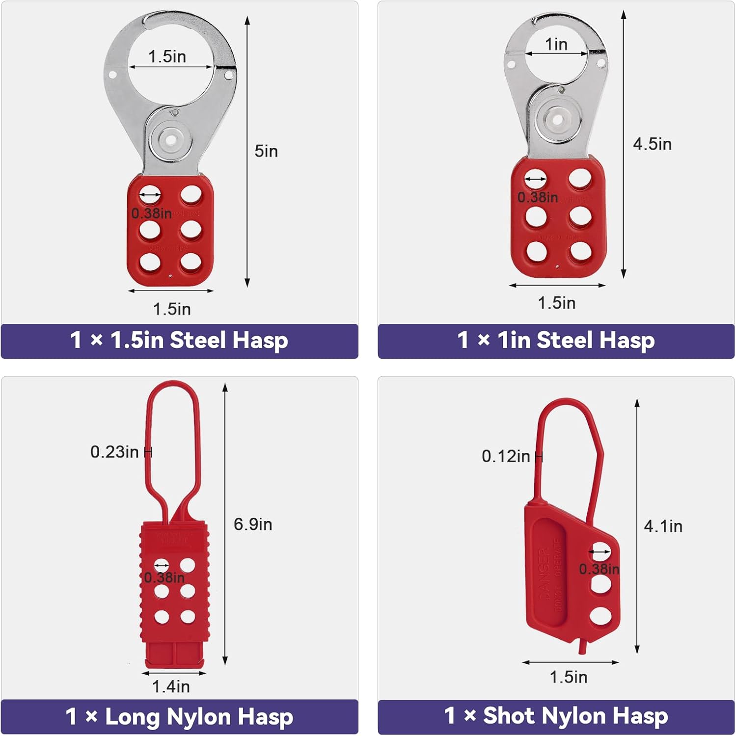 Electrical Lockout Tagout Kit with Group Lockout Hasps, Lockout Tags, Safety Padlocks, Nylon Ties, and Red Bag