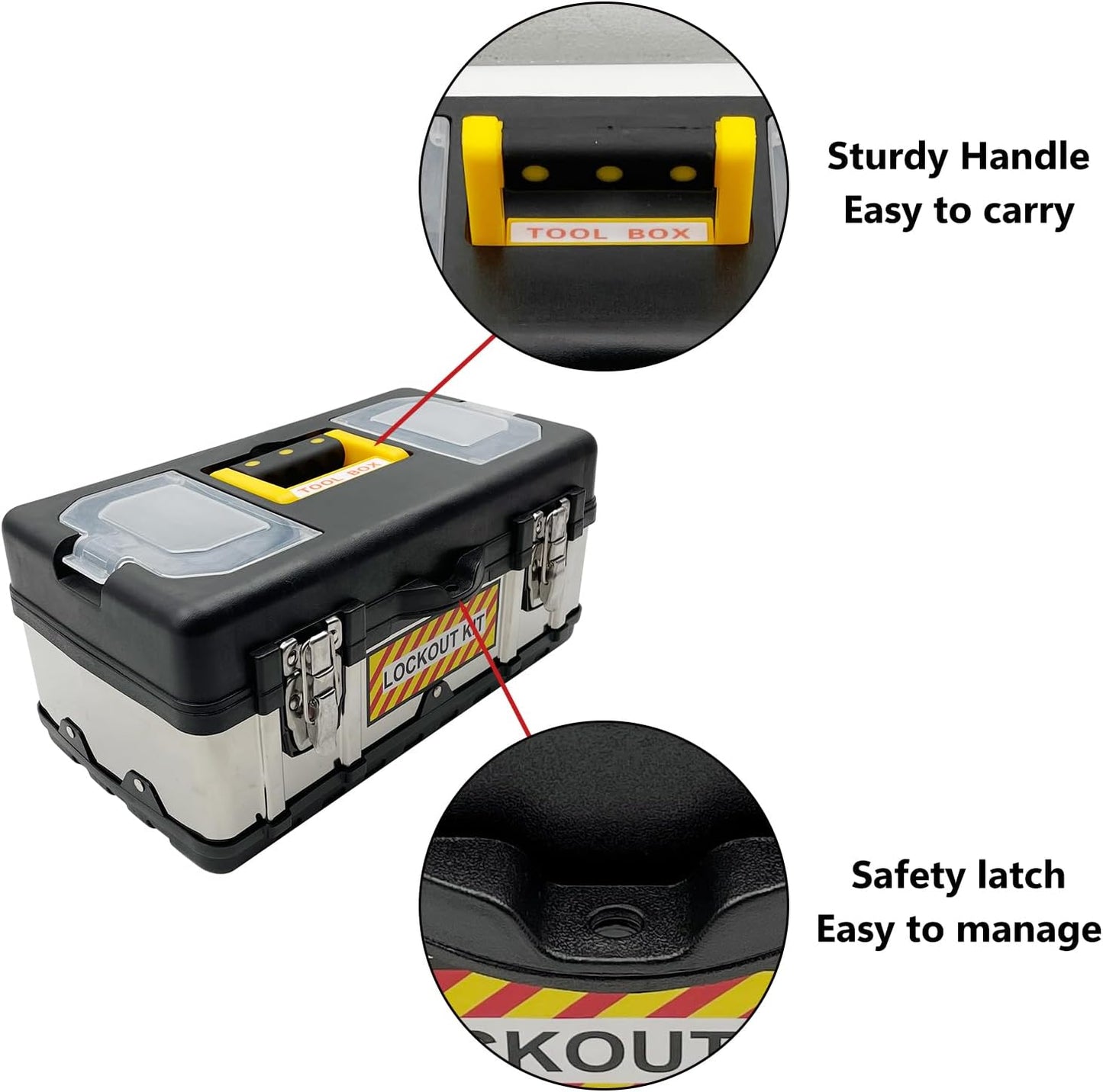 Electrical Lockout Tagout Kit with Group Lockout Hasps, Safety Padlocks, Tags, Nylon Ties - Complete Set in Tool Box