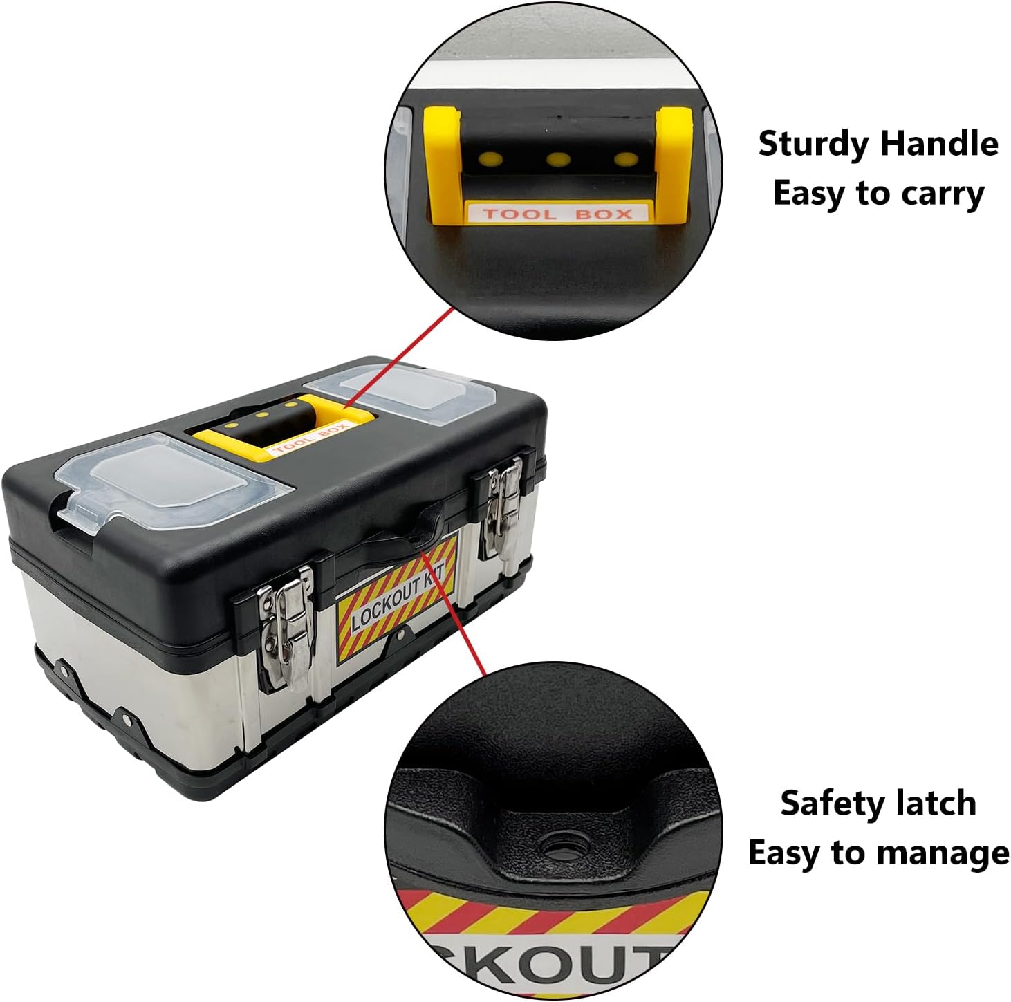 Electrical Lockout Tagout Kit with Group Lockout Hasps, Safety Padlocks, Tags, Nylon Ties - Complete Set in Tool Box