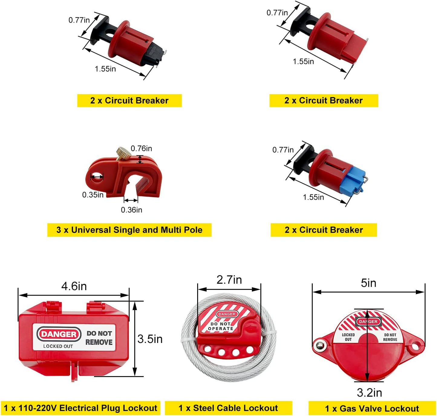 Electrical Lockout Tagout Kit with Group Lockout Hasps, Safety Padlocks, Tags, Nylon Ties - Complete Set in Tool Box