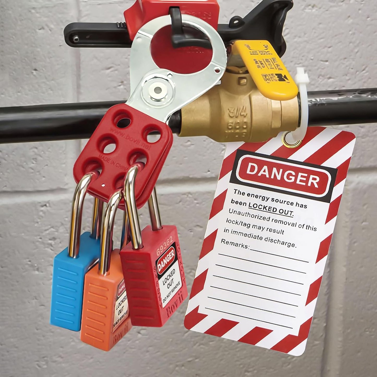 Electrical Lockout Tagout Kit with Group Lockout Hasps, Lockout Tags, Safety Padlocks, Nylon Ties, and Red Bag