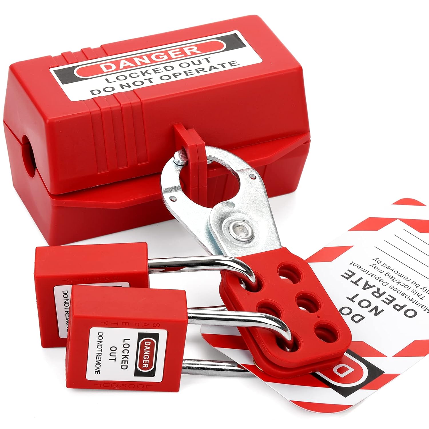 Electrical Lockout Tagout Kit with Hasps, Circuit Breaker Lockouts, Lockout Tags, Plug Lockout, Loto Locks, Zip Ties, Carrying Bag - 2 Keys Per Lock