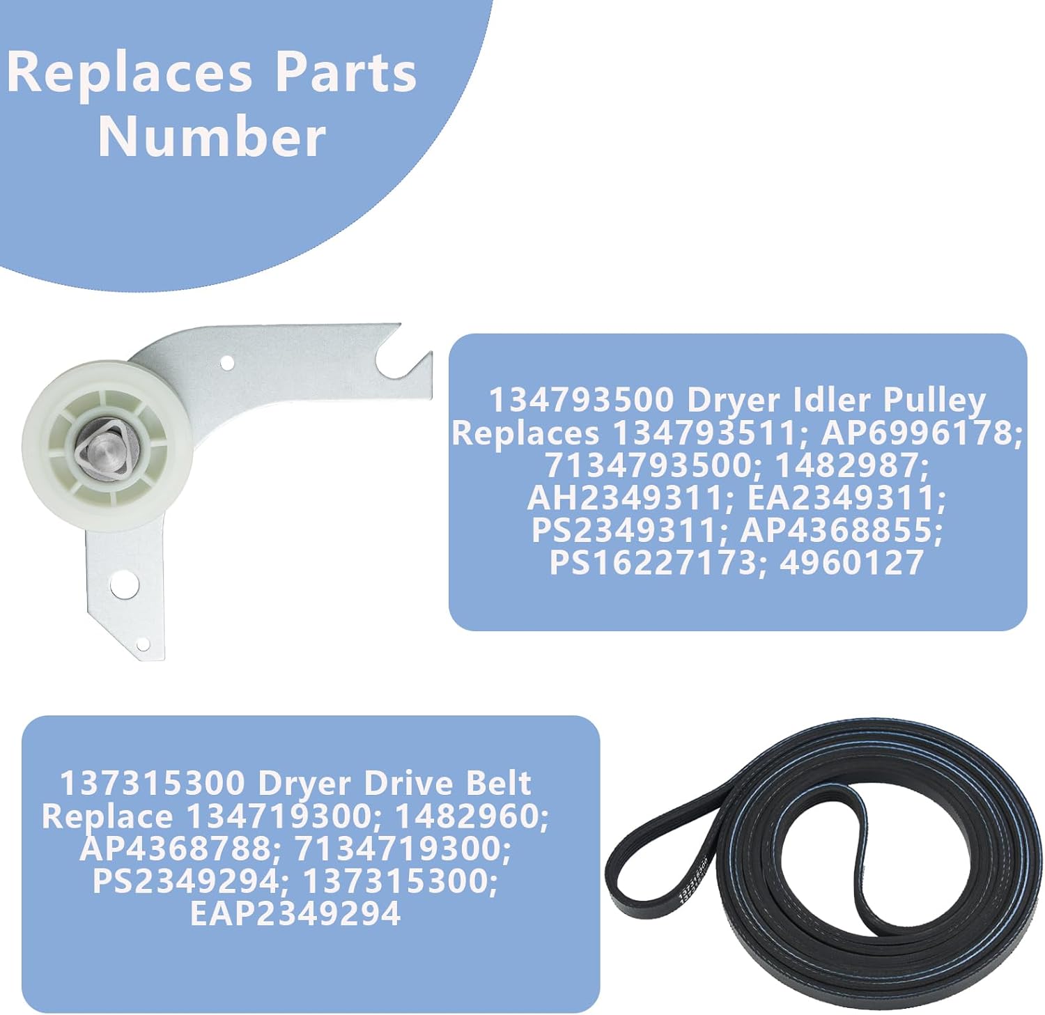 Electrolux Frigidaire Dryer Idler Pulley & Drive Belt Assembly - Replaces 134719300 AP4368855