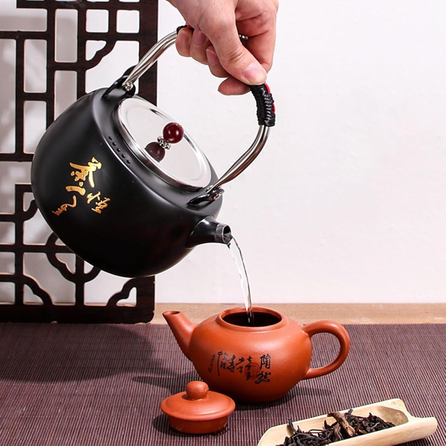 Elegant 1.3 Quart Whistling Tea Kettle - Stainless Steel with Bird and Cloud Flower Design - Compatible with All Stovetops - White