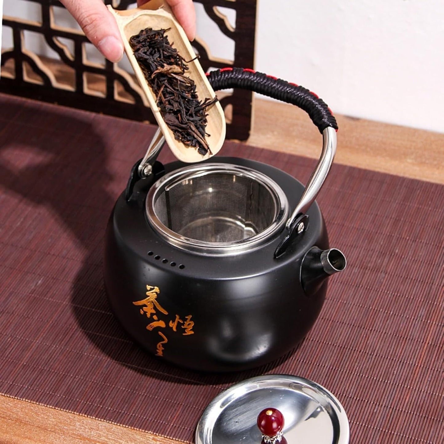 Elegant 1.3 Quart Whistling Tea Kettle - Stainless Steel with Bird and Cloud Flower Design - Compatible with All Stovetops - White