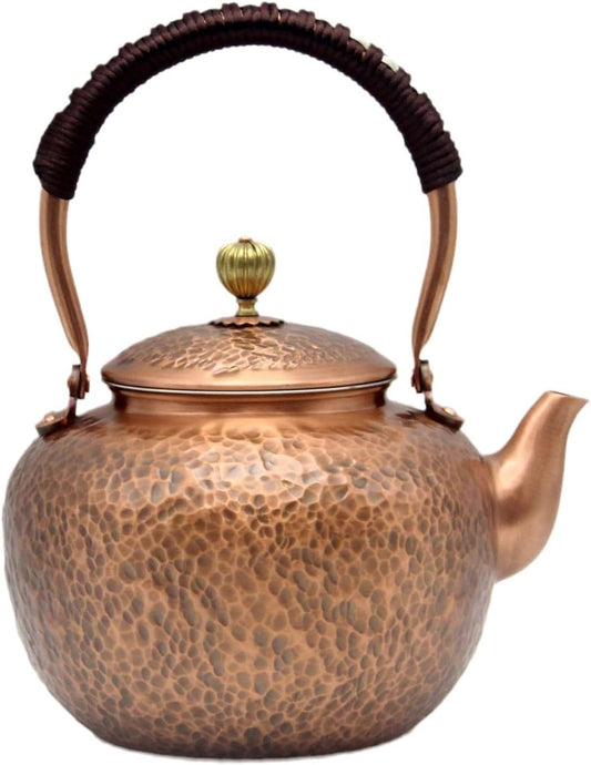 Elegant Chinese Style Copper Tea Kettle with Stainless Steel Infuser - 50.7oz Capacity - Non-Coating Pure Copper Teapot for Stovetop - Large 1500ml Solid Tea Pot