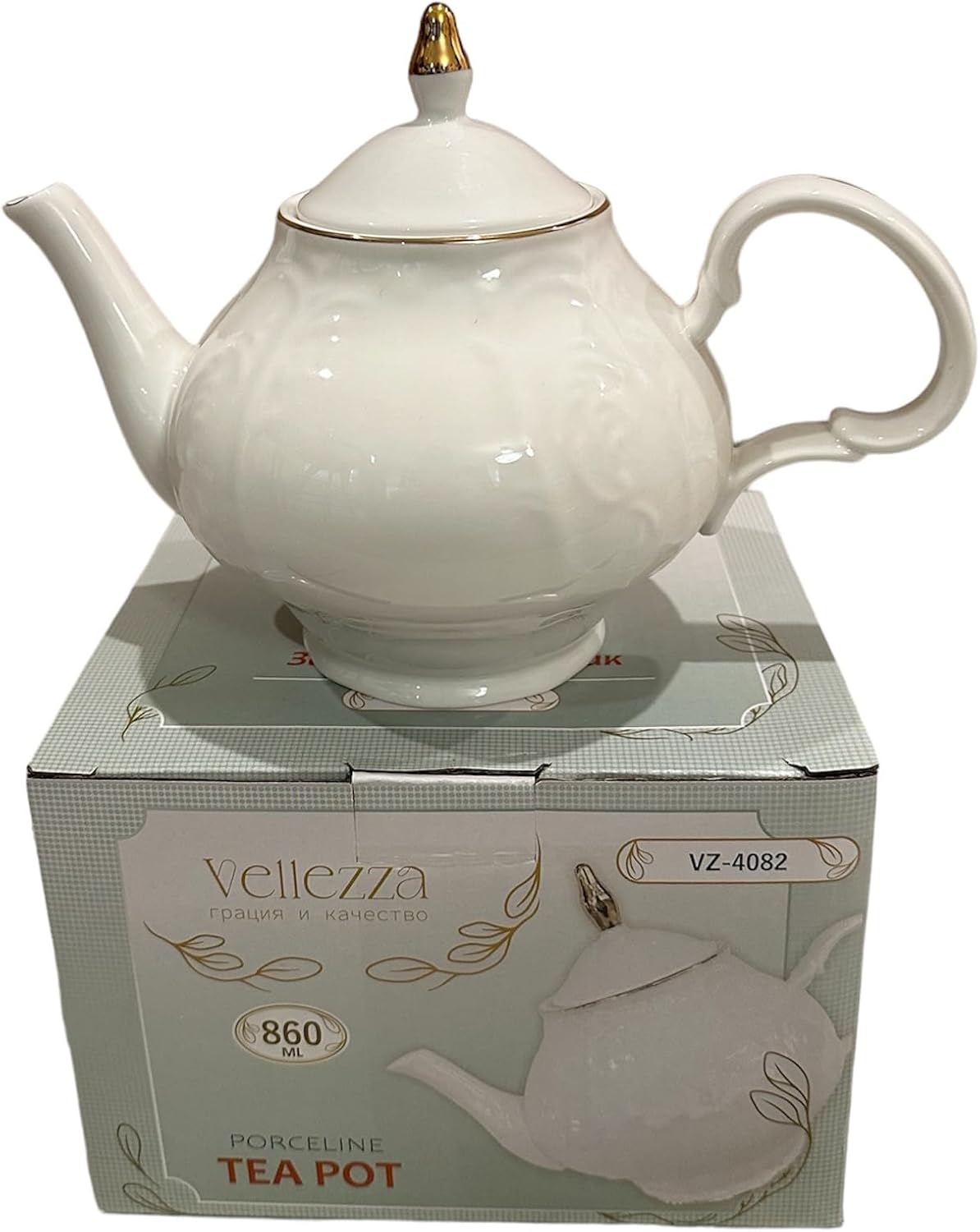 Elegant Vellezza Porcelain Teapot with Gold Trim and Lid