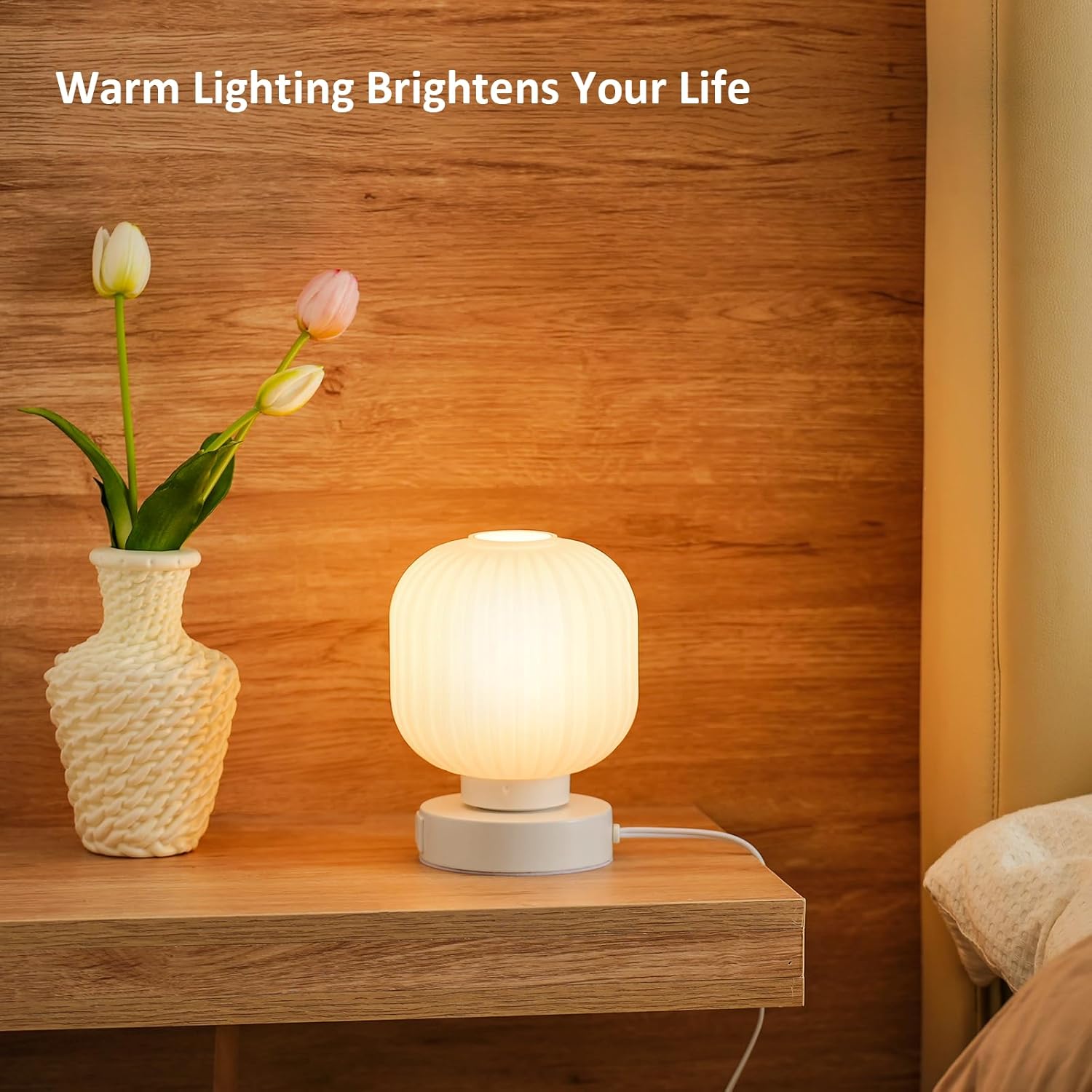 Elenhome Touch Bedside Lamp with USB Charging Ports - Small Dimmable Table Light for Bedroom and Living Room - Includes 6W Bulb